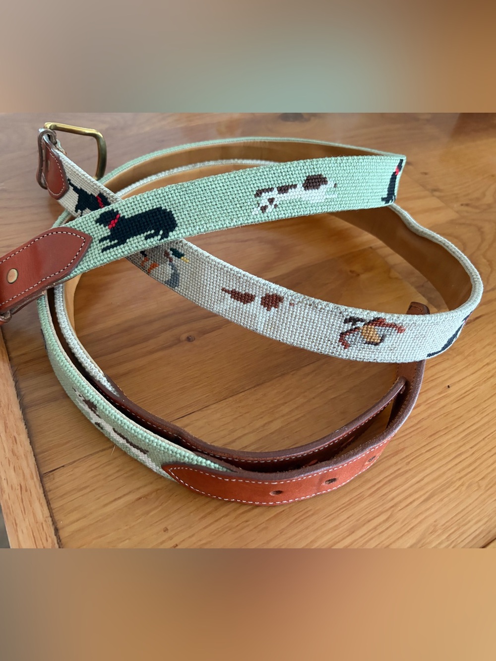 Lot bundle of 2 Needlepoint bird Dog Belt hunting golf
